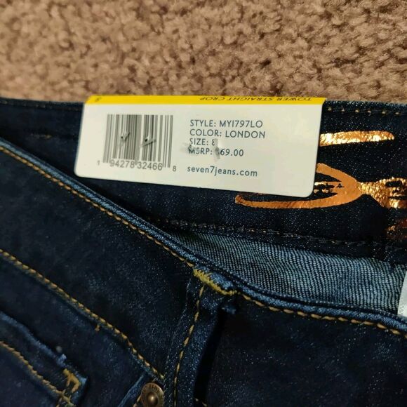 NWT Seven 7 Cropped Jeans Women's Size 8 Tower Straight High Waist Dark Blue - Picture 3 of 8